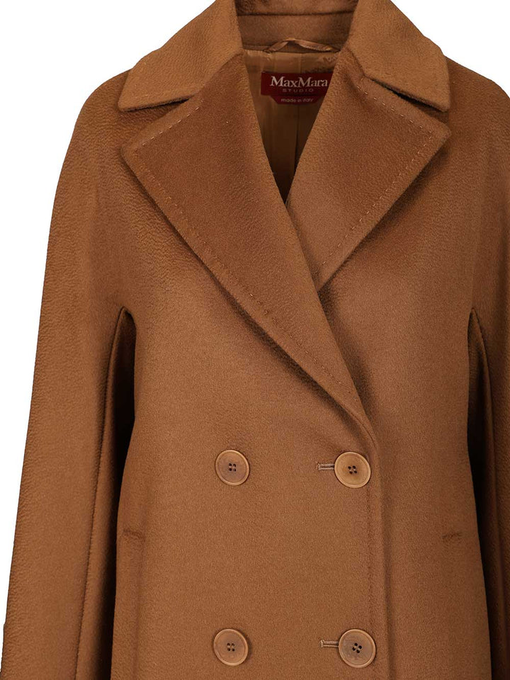 Max Mara Studio Double-Breasted Coat Coats - Brown | 63e11e1ff00cd5bd4eb366c17476afe197d5f3dc