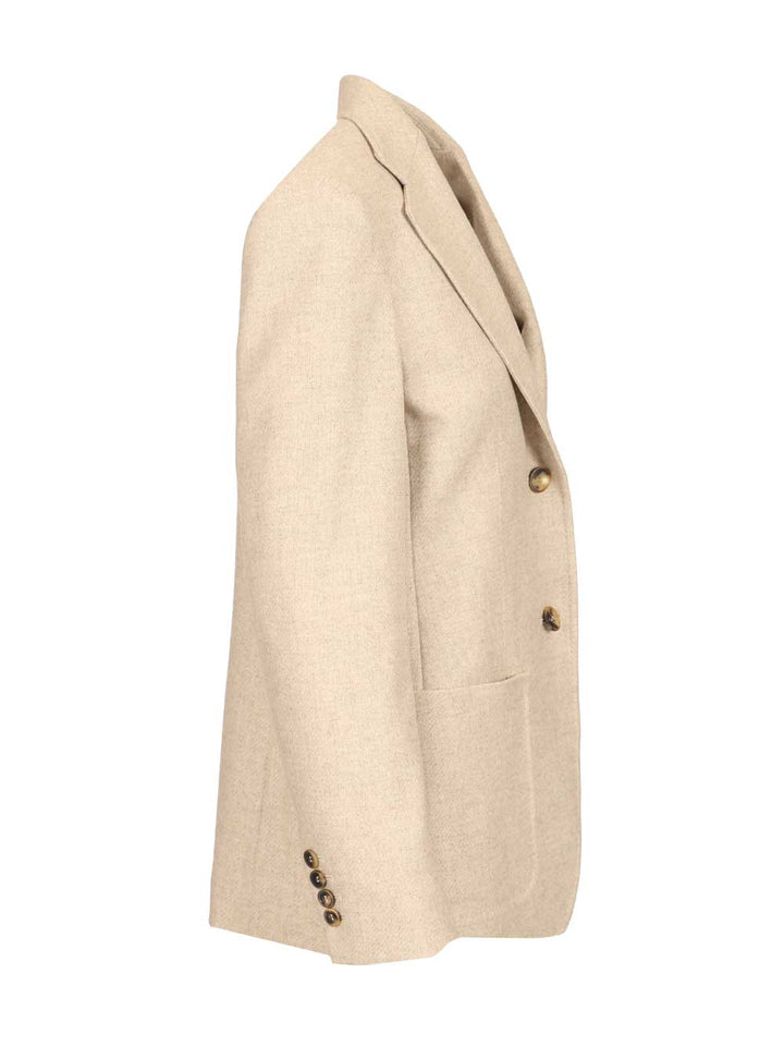 Max Mara Single-Breasted Blazer Jackets - Beige | cbf53b74b1660171a12cd686bcd75e137358fc50