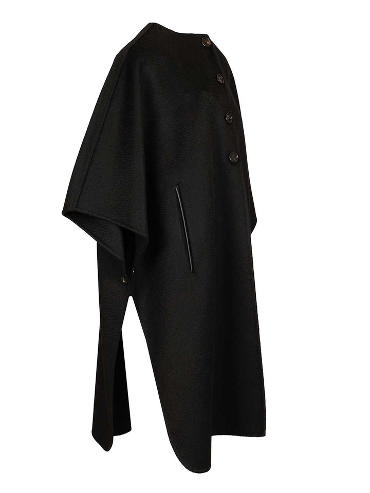 Max Mara Long Cape Jackets - Black | 064b727aa5ca975b4113ac17e031f65f96a211ae