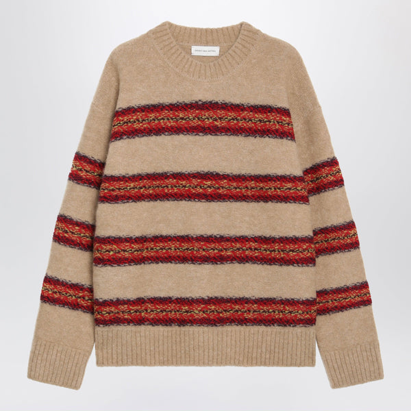 Beige Striped Wool-Blend Sweater