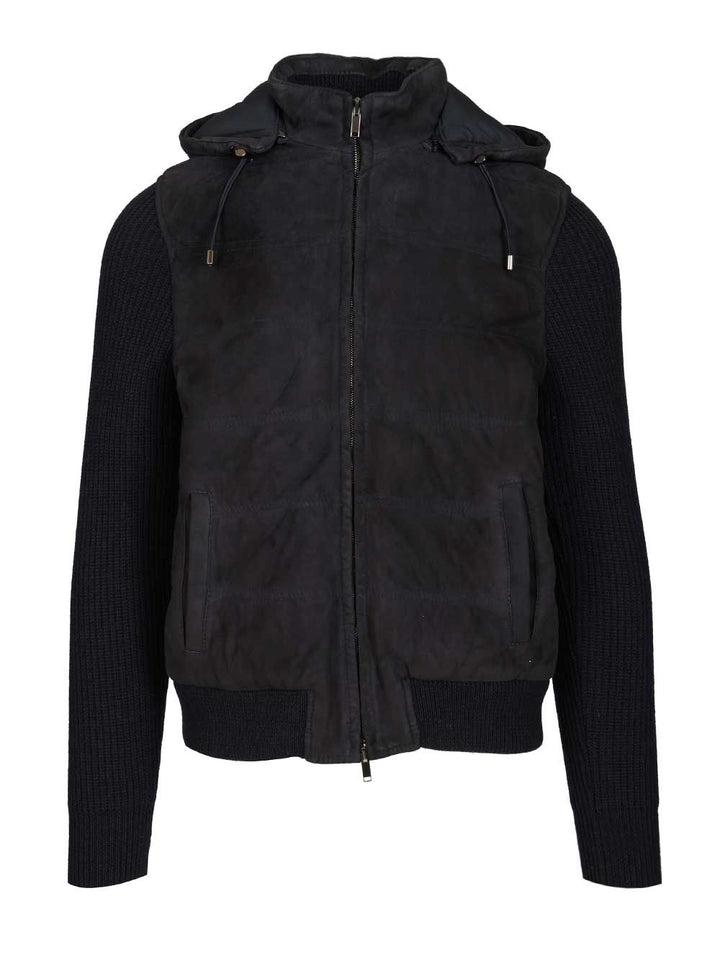 Al Duca D'Aosta Hooded Bomber Jacket In Wool And Suede Jackets - Blue | ea57c7fe787e8408d5a8a95637e164ef8c698e8b