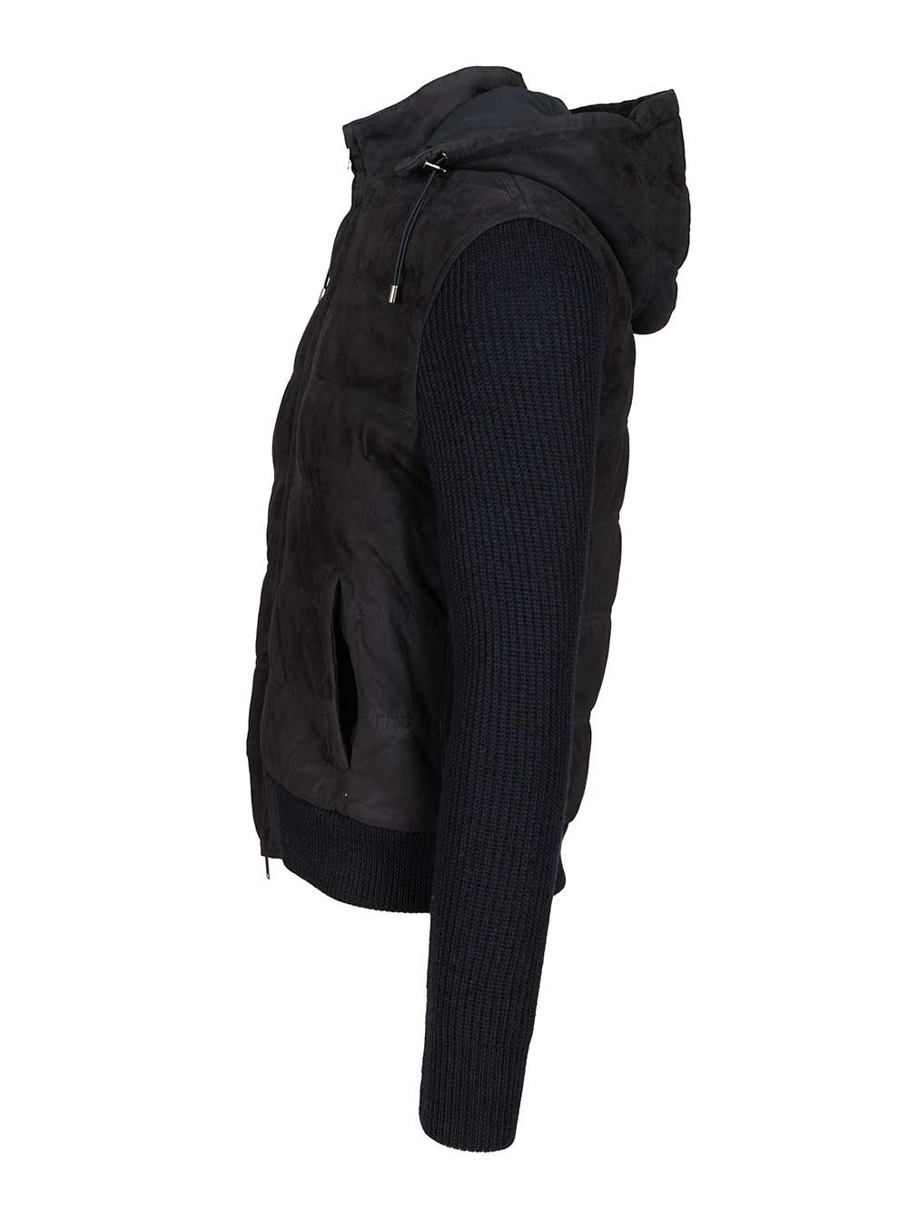 Al Duca D'Aosta Hooded Bomber Jacket In Wool And Suede Jackets - Blue | 91e26b46ebf98f1d9b24cdc6305891ffb5ab1ffd