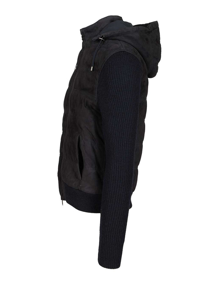 Al Duca D'Aosta Hooded Bomber Jacket In Wool And Suede Jackets - Blue | 91e26b46ebf98f1d9b24cdc6305891ffb5ab1ffd