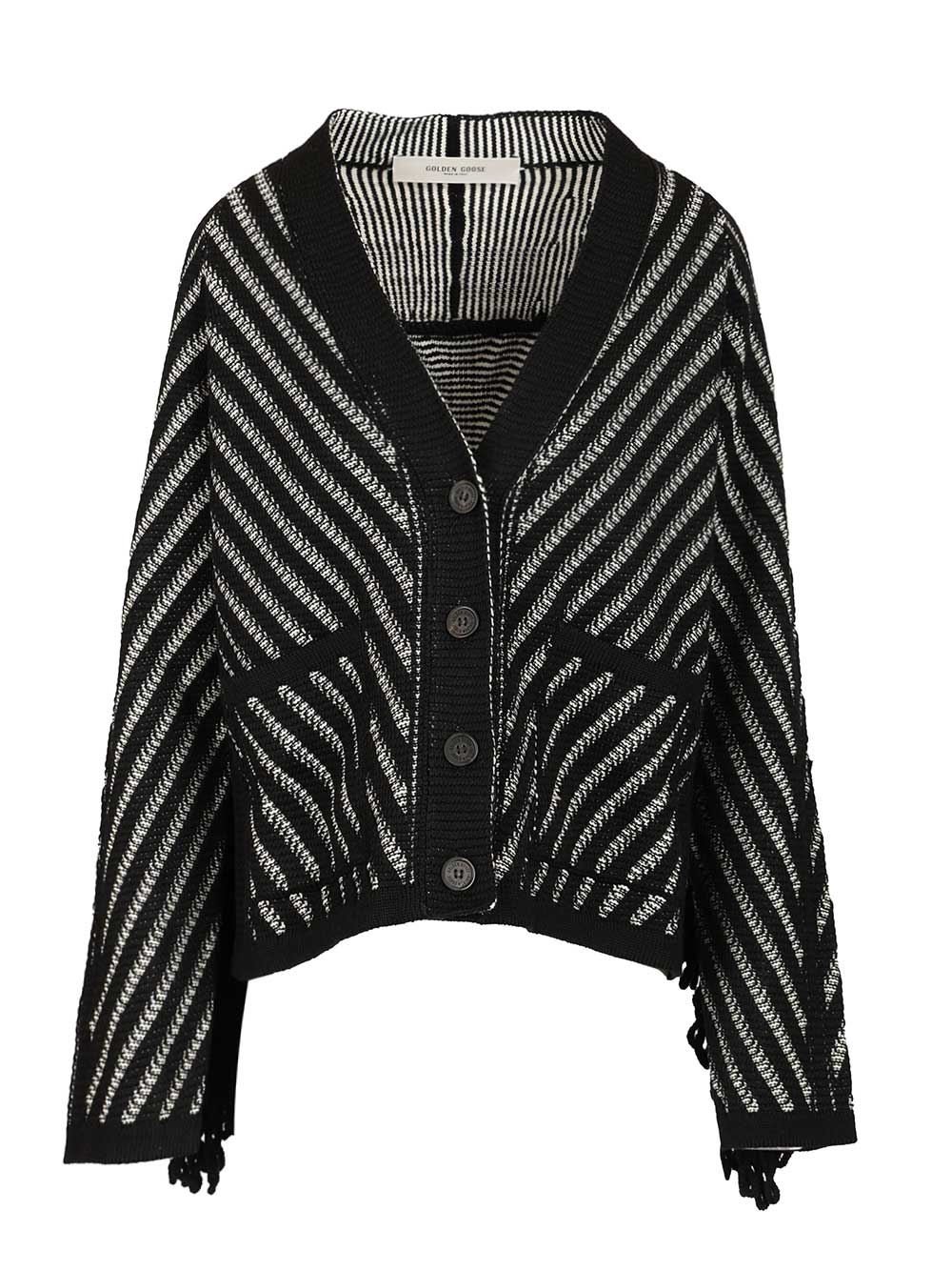 Golden Goose Deluxe Brand Cardigan With Fringes Knitwear - Black | 6b0f68240b30c3d5b1c42f5536d69a05d89b3584