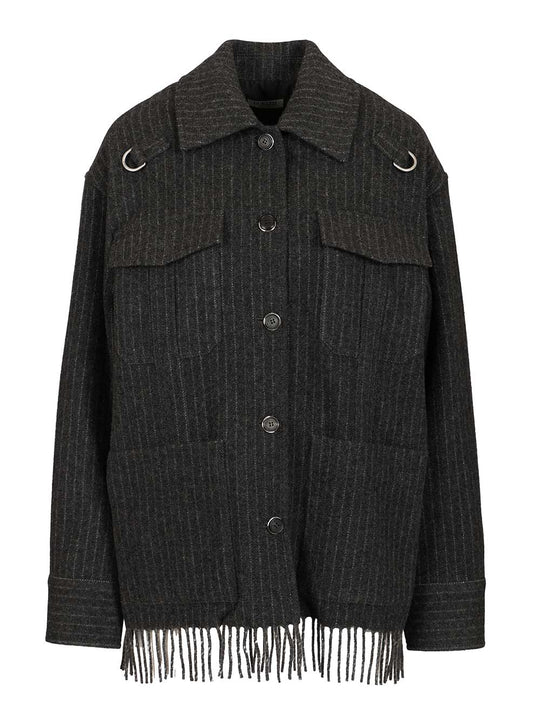 Pinstriped Wool Overshirt Coats Grey