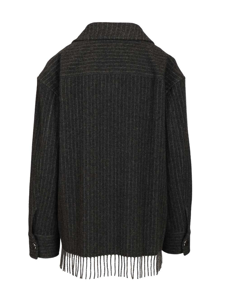 Durazzi Milano Pinstriped Wool Overshirt Coats - Grey | b73e0cb856a48720c78fc77592271304742c40f0