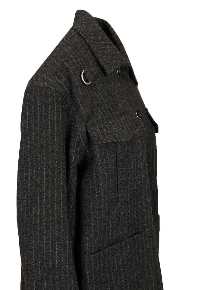 Durazzi Milano Pinstriped Wool Overshirt Coats - Grey | 01004fb2054f4666a02649e0a4d1f91cc94552b5