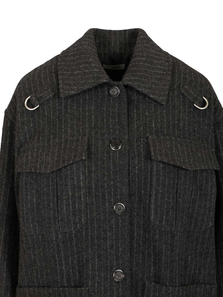 Durazzi Milano Pinstriped Wool Overshirt Coats - Grey | 55c7095edb578a7b289c6a8a33737c00a0806005