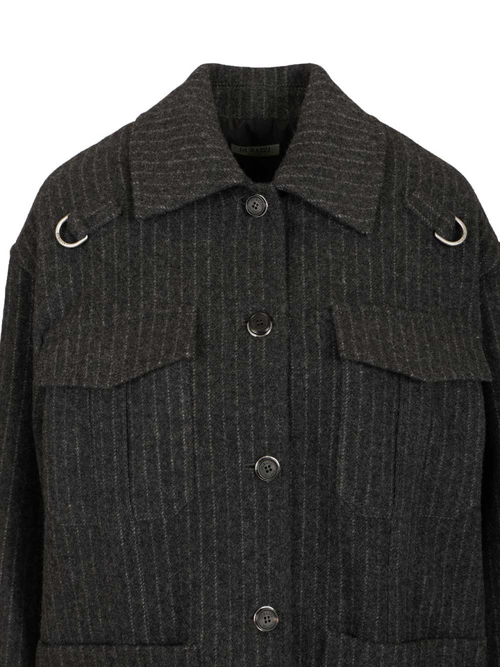 Durazzi Milano Pinstriped Wool Overshirt Coats - Grey | 93b3beccf0ce9a7c553cd6f6a4484c43ad690801