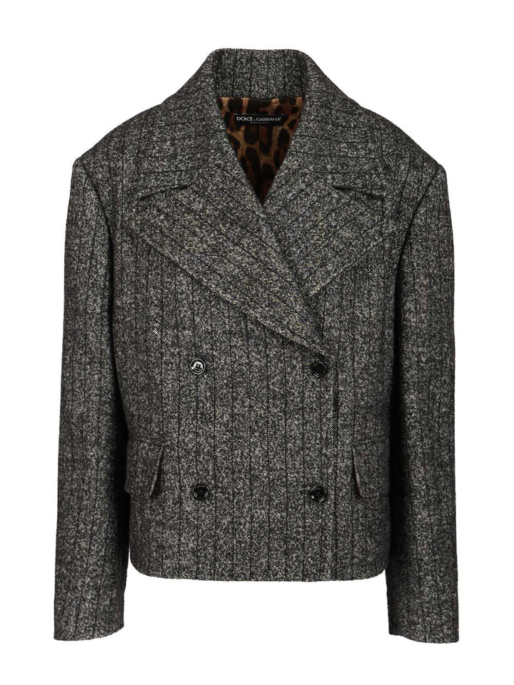 Dolce & Gabbana Short Oversized Striped Wool Jacket Jackets - Grey | d9e261149227099664e82d0a4041340195b29da6