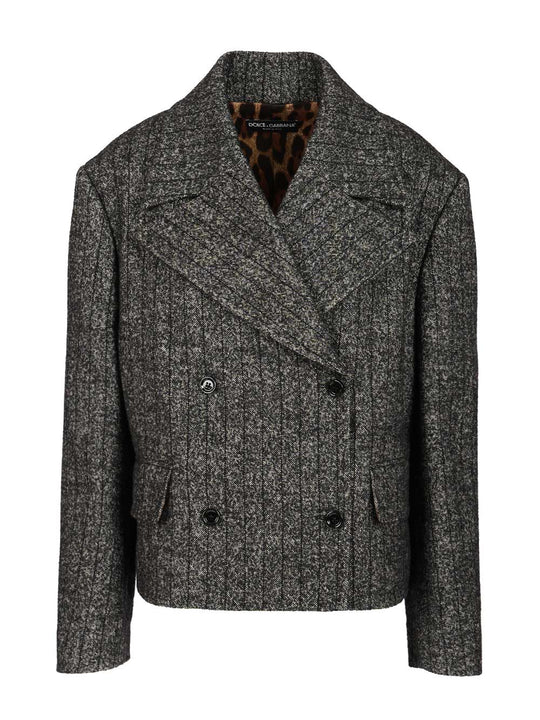 Short Oversized Striped Wool Jacket Jackets Grey