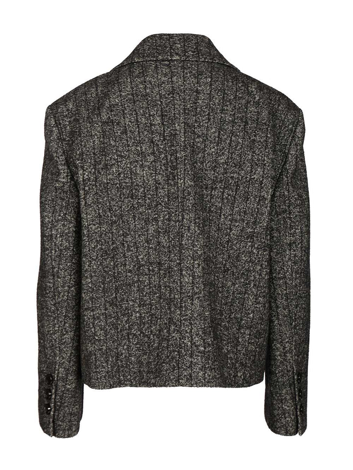 Dolce & Gabbana Short Oversized Striped Wool Jacket Jackets - Grey | 1be8825efab222c10a448dc3fdc0ba1e1a44e1fd