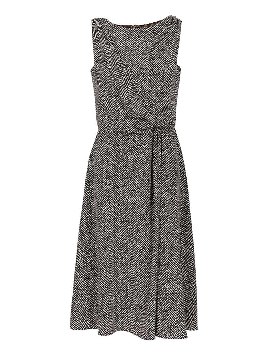 Heavy Crepe Dress With Chevron Print Dresses Grey