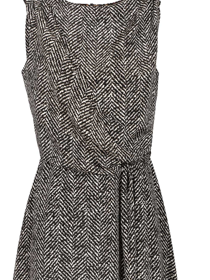 Dolce & Gabbana Heavy Crepe Dress With Chevron Print Dresses - Grey | 0fad6a19e368119a695099daff2ff8182fea80c2