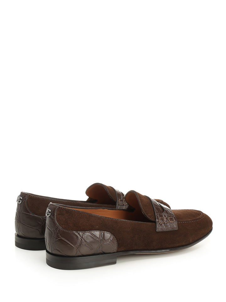 Dolce & Gabbana Suede Moccasin With Crocodile Details Scarpe basse - Brown | d0da1e6093b4eb04eed7c36464f27f53d3e4c02e