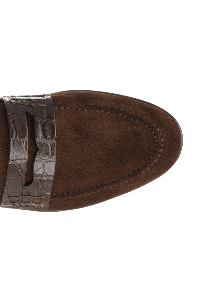 Dolce & Gabbana Suede Moccasin With Crocodile Details Scarpe basse - Brown | b883a020ed9d243fa259239b0e7fbe8ae8e35e70