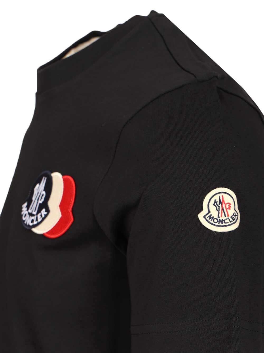 Moncler With Embroidered Tricolour Logo T-Shirt - Blue | d1a35d082b73c7554b08086e23c0f003996d7679