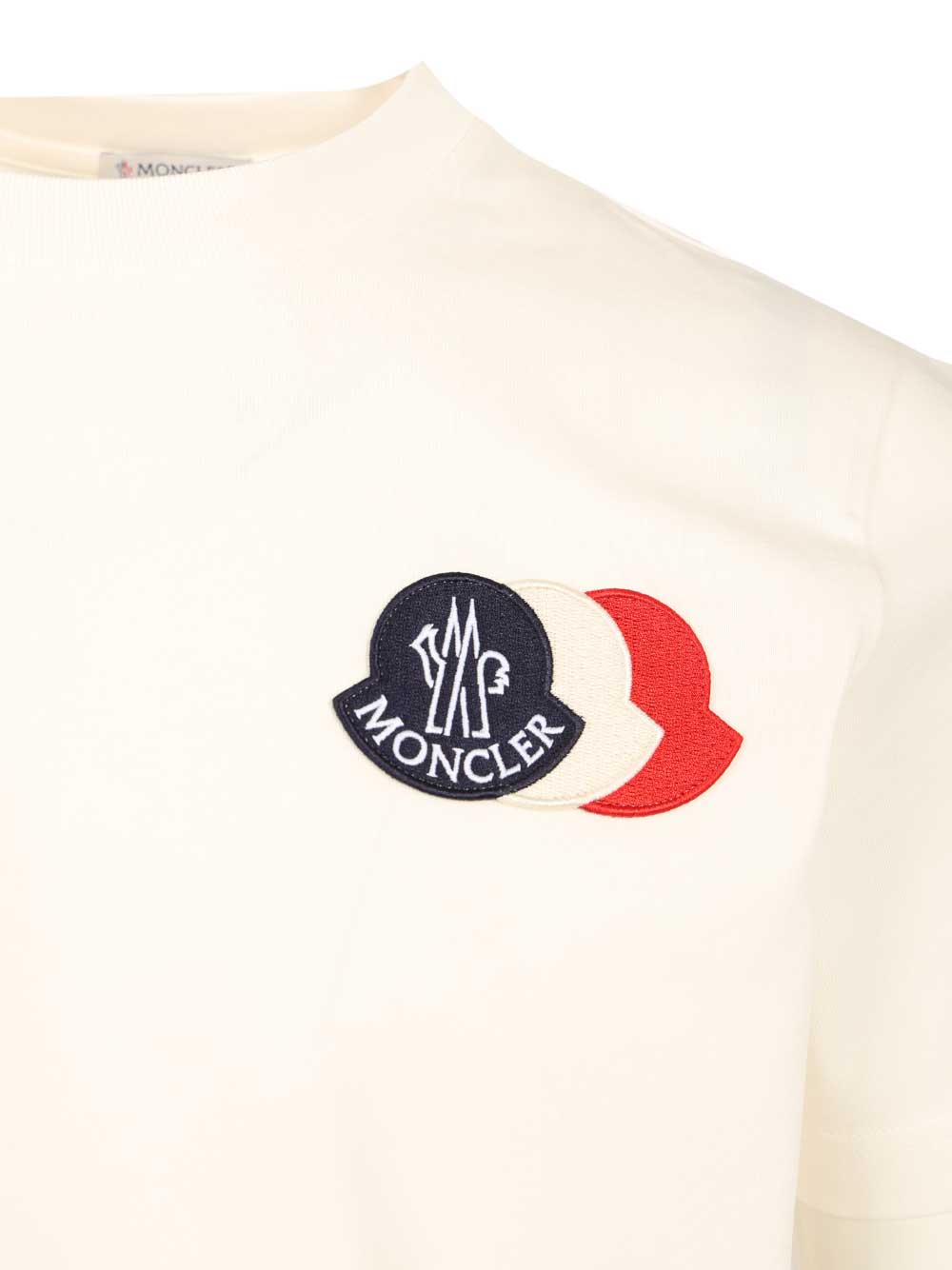 Moncler With Embroidered Tricolour Logo T-Shirt - White | 83c75bca4447eff1d0029a289e2a9ef3a9a925d0