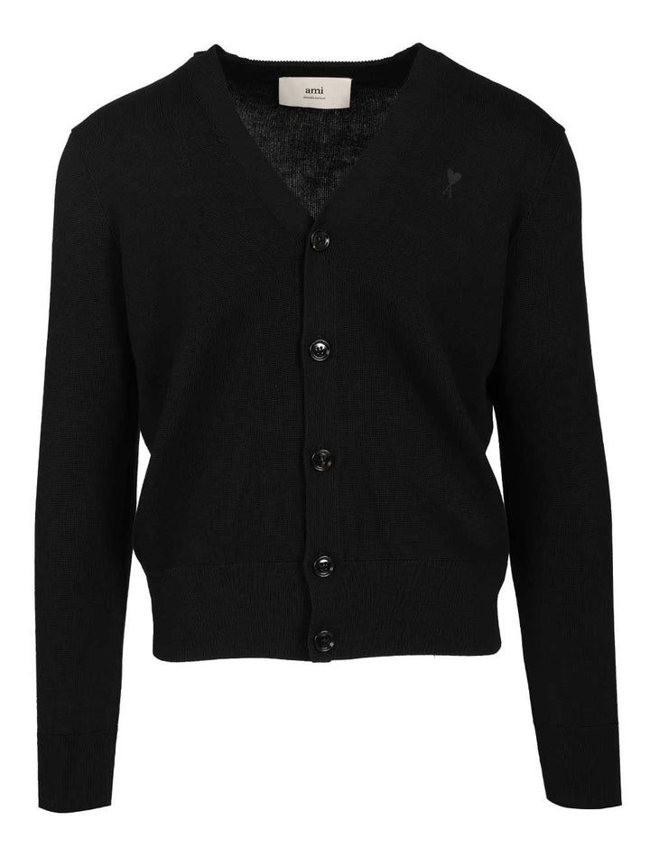 Ami Cardigan In Merino Wool Knitwear - Black | 129be89b43c3f253fde129df5d38e0c035bc1171