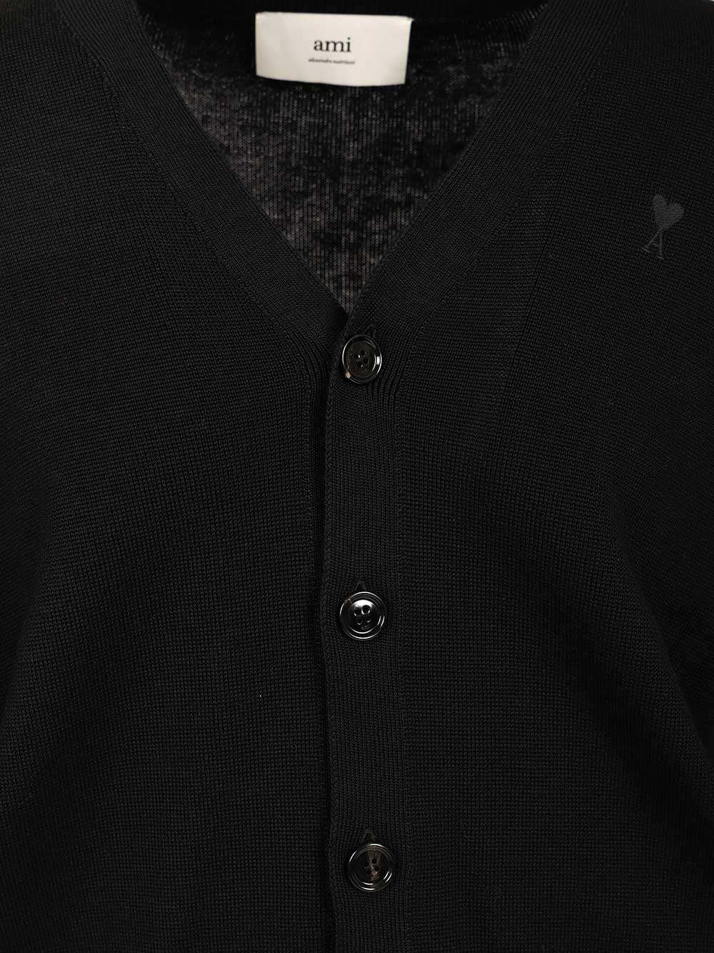 Ami Cardigan In Merino Wool Knitwear - Black | 6fc5b8b915f94f8b48014f28e5b6dbf56ea3f818