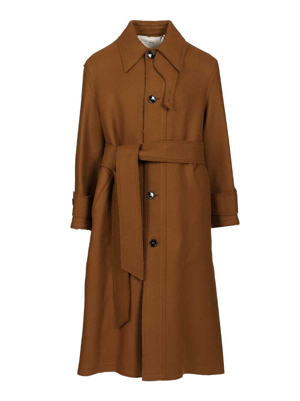 Ami Belted Raincoat Coats - Brown | af6689e2120bcc659cf9997ccf39e25da96943a4
