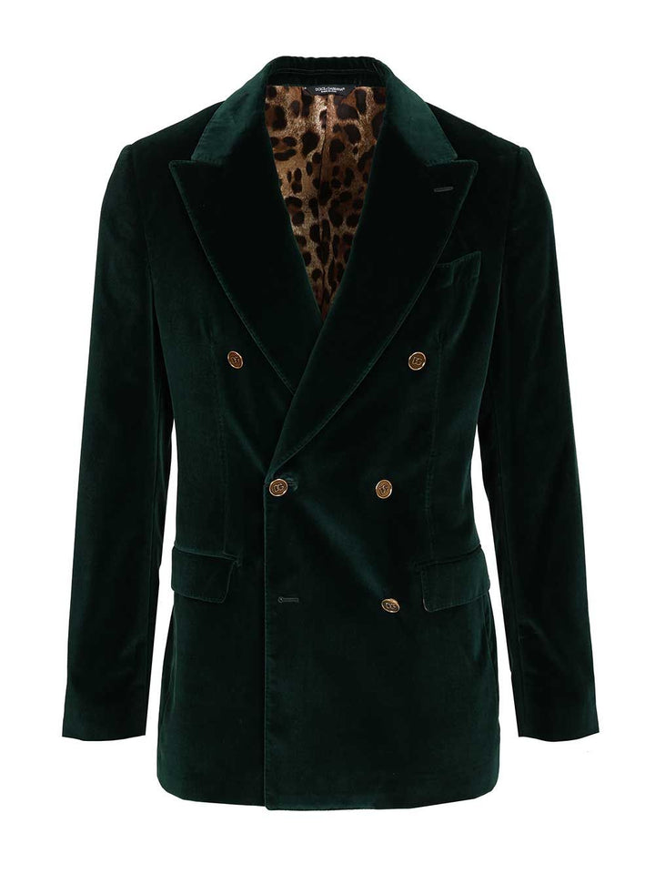 Dolce & Gabbana Double-Breasted Velvet Blazer Jackets - Green | bf5a495235c925f0b280f00c63ee7e6514df9b67