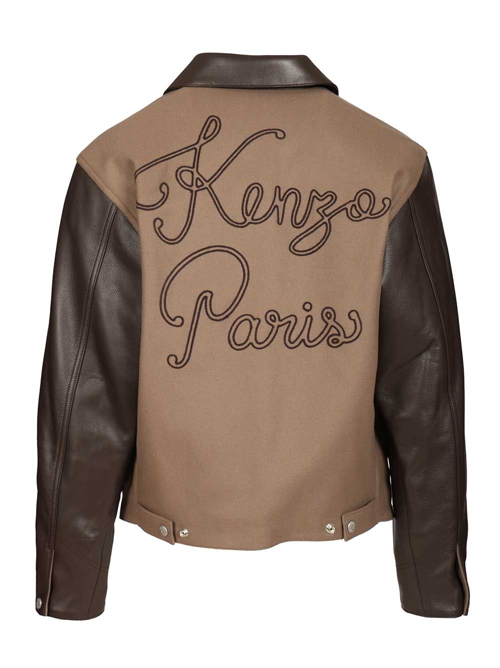 Kenzo Leather-Sleeved Embroidered Jacket Jackets - Beige | abbd23250338b8145c95793f754e1dd69880e270