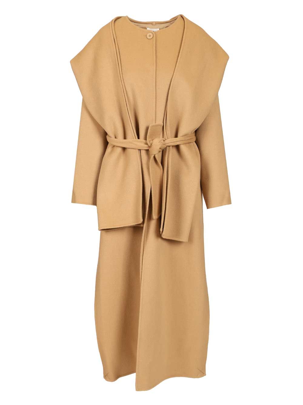 P.A.R.O.S.H. Wool Coat With Scarf Coats - Beige | a0546e5b1515634f5bd4a4653e45b41e9a7d8a5b