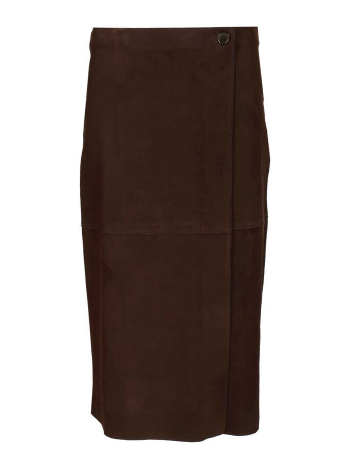 P.A.R.O.S.H. Suede Midi Skirt Skirts - Brown | 8a0d02cf6e11431ea313a201190ab2f60861e4b1