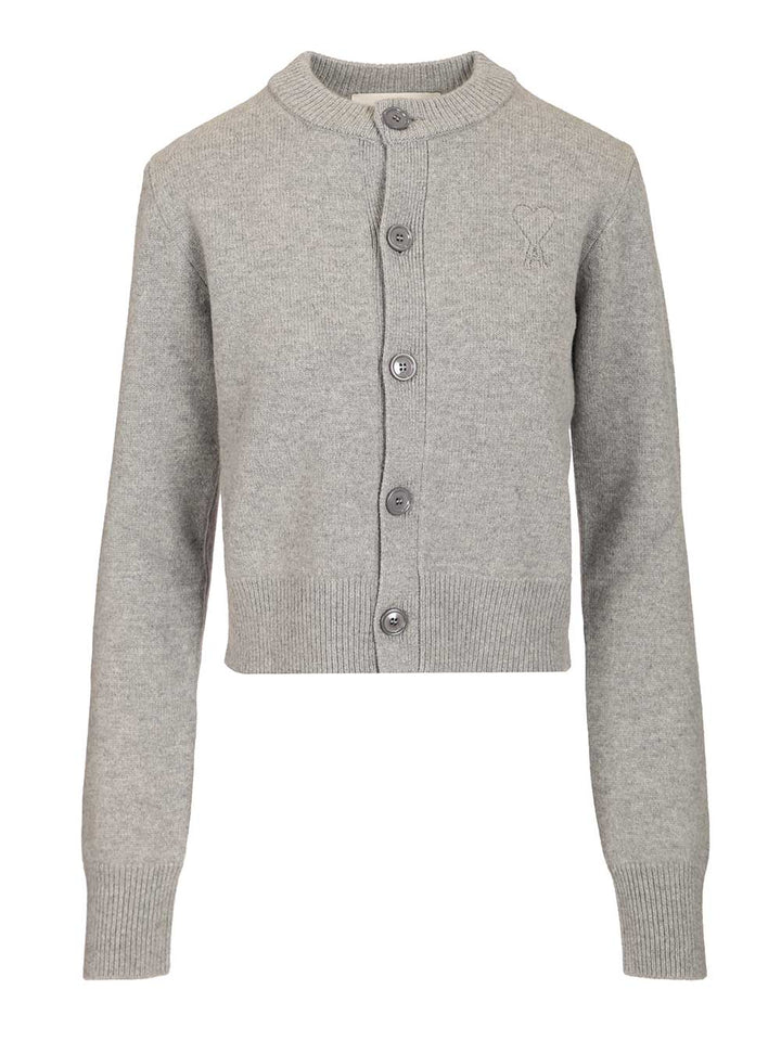 Ami Crew Neck Cardigan Knitwear - Grey | 7e24d59bb12db1e4b10d880975f4d94fb0349b30