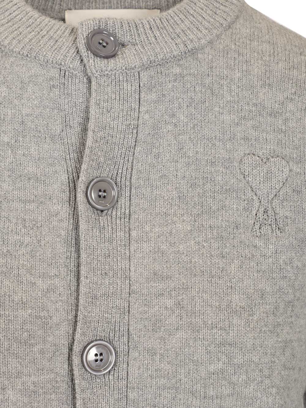 Ami Crew Neck Cardigan Knitwear - Grey | 3f33af61ea50d234fccb370888bd4661bddbd037
