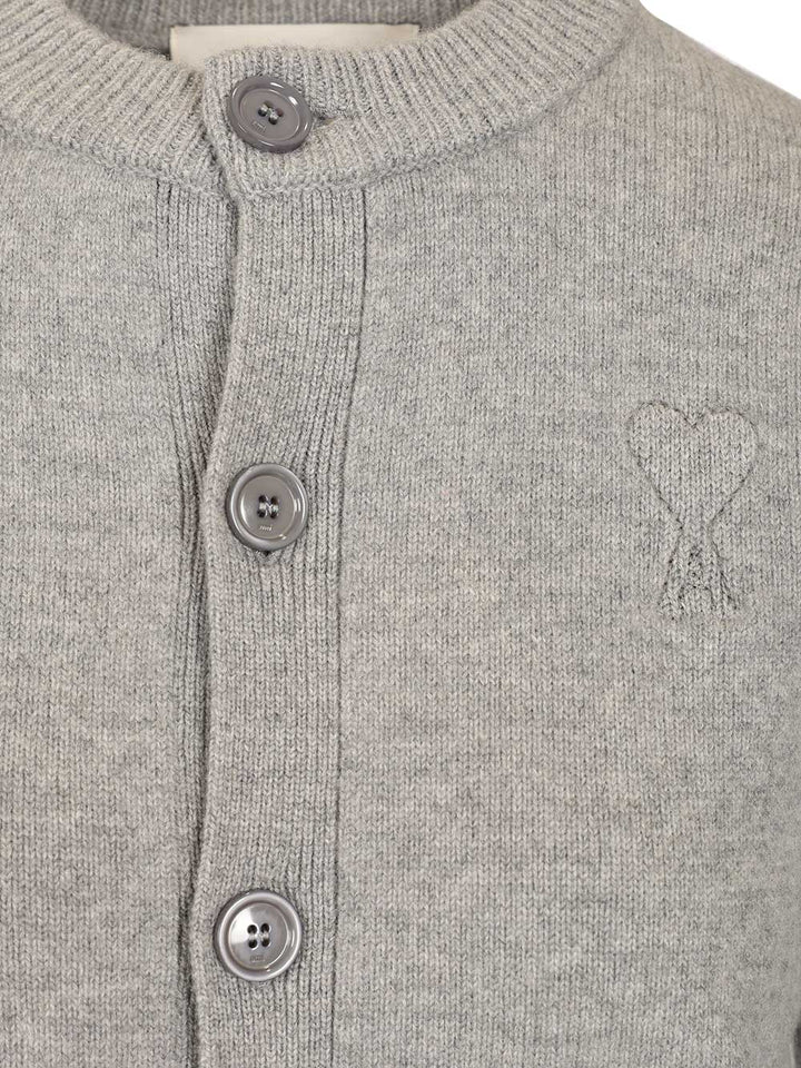 Ami Crew Neck Cardigan Knitwear - Grey | 3f33af61ea50d234fccb370888bd4661bddbd037