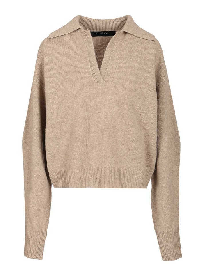 Federica Tosi Wool And Cashmere Knit Polo Knitwear - Beige | c84af82d99128b9737cab97ce6922e2f697be0ac
