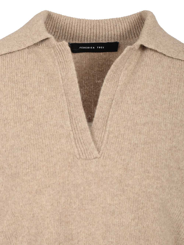 Federica Tosi Wool And Cashmere Knit Polo Knitwear - Beige | 40c81318ee754776cfb3ba5e66c6193b4980cdae