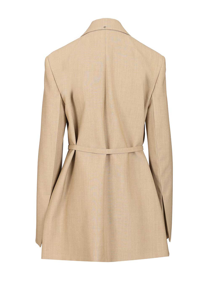 Sportmax Long Double-Breasted Wool Blazer Jackets - Beige | 960922ac5ab9edd2c70e8bf85469905b32ee8b0d