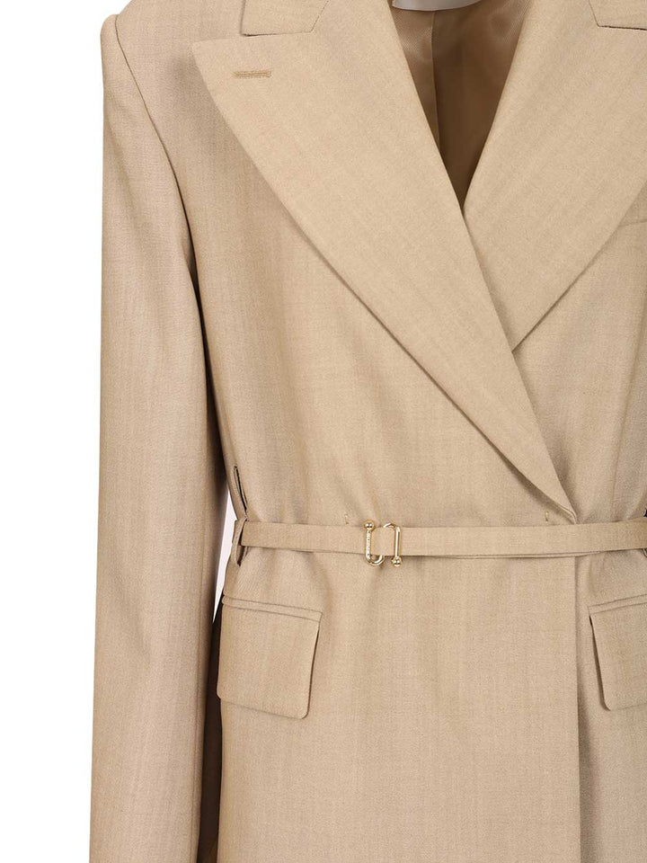 Sportmax Long Double-Breasted Wool Blazer Jackets - Beige | c65e82433bc24e2409752ba1a84cfaef871c441e