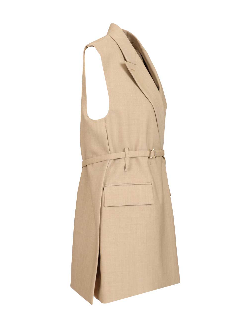 Sportmax Long Sleeveless Wool Blazer Jackets - Beige | 6274400296ddb59f486d590cd06340a405186525