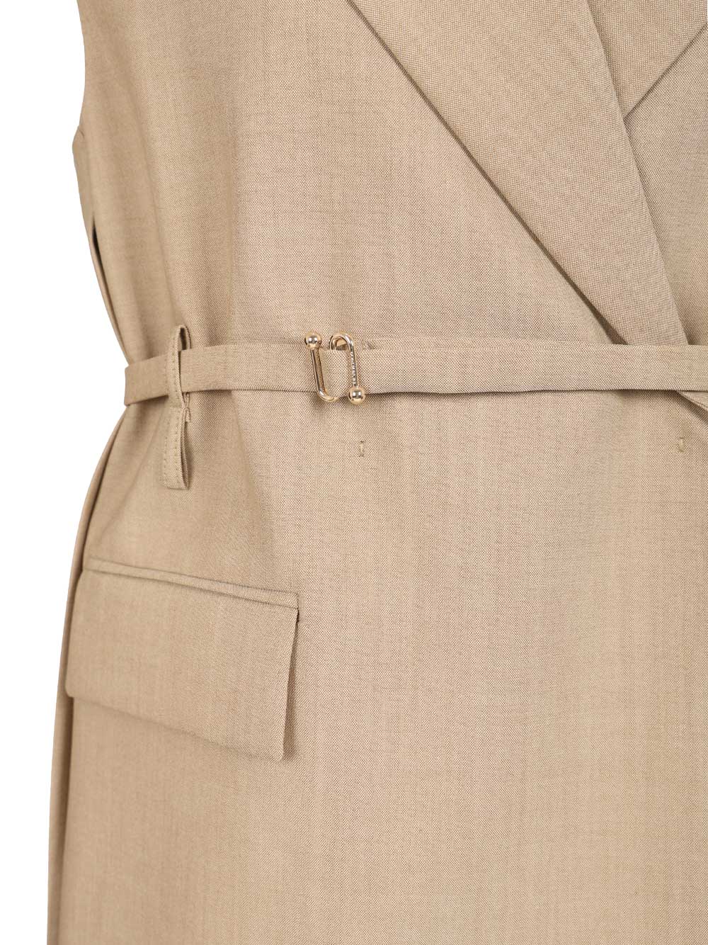 Sportmax Long Sleeveless Wool Blazer Jackets - Beige | b5c3dcd341cf709734392c8b4e50d0280569c833