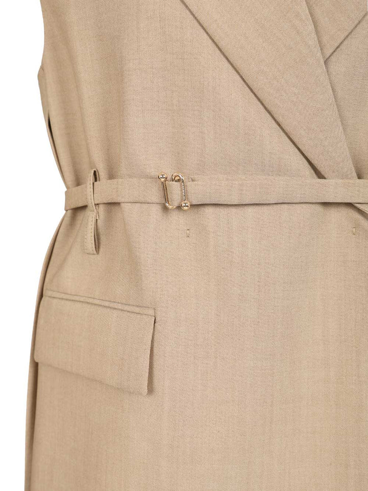 Sportmax Long Sleeveless Wool Blazer Jackets - Beige | b5c3dcd341cf709734392c8b4e50d0280569c833
