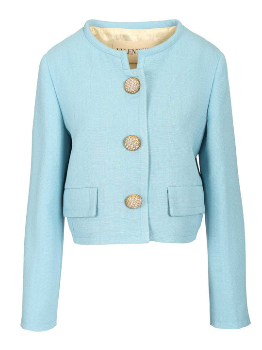 Short Viscose Jacket Jackets Light Blue