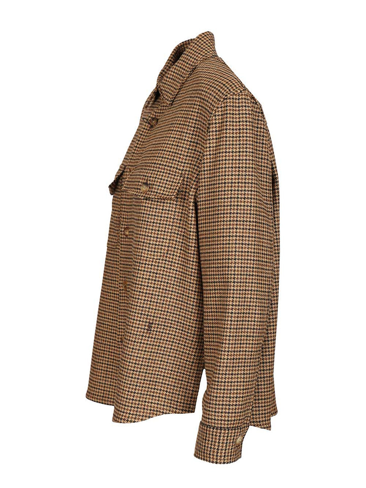 Saint Laurent Houndstooth Overshirt Jackets - Brown | c840b18c06e2acbe72df2f5d410251066dd81bcd