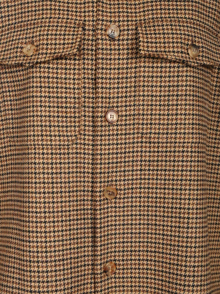 Saint Laurent Houndstooth Overshirt Jackets - Brown | 31370c2ccd0485b0957254f0496afa309b698d7b