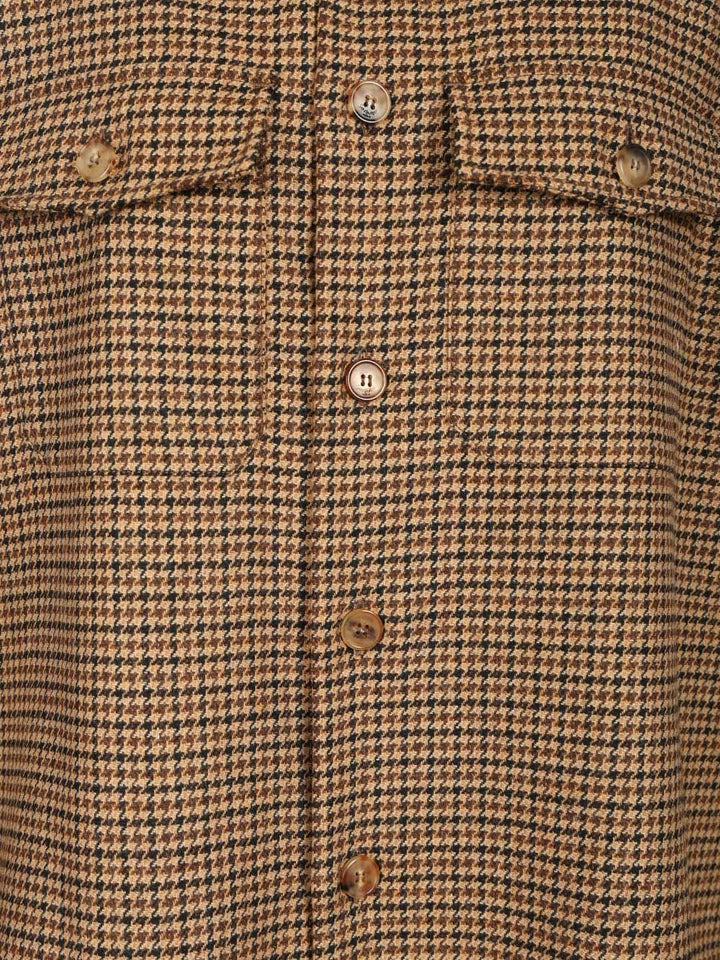Saint Laurent Houndstooth Overshirt Jackets - Brown | 44655fc92e4faab888152d1e8a9c57b2a82d39f8