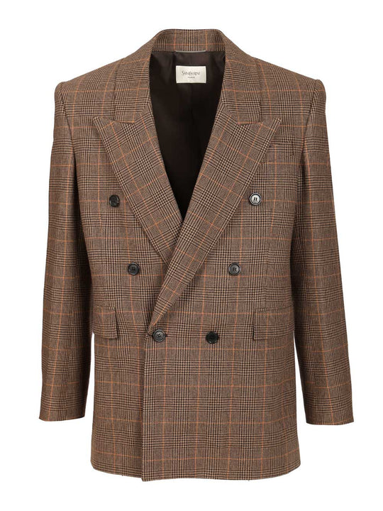 Prince Of Wales Wool Jacket Jackets Beige