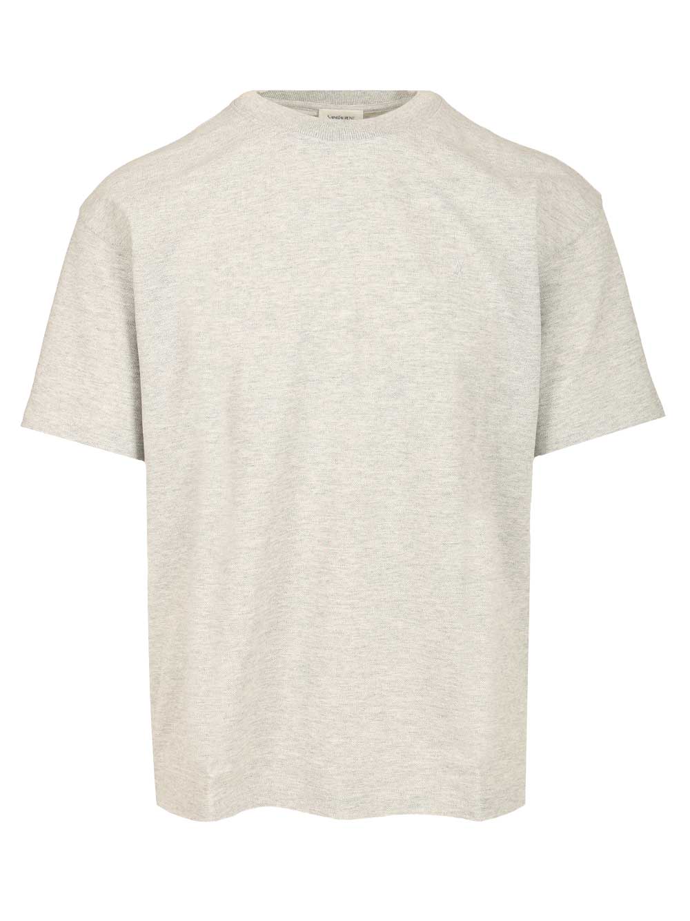 Saint Laurent Cassandre  In Piqué T-Shirt - Grey | 66cd768de9659ad03aca02dca096bd51c183aa07