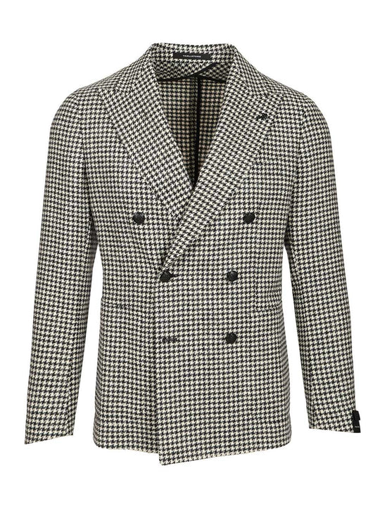 Double-Breasted Houndstooth Blazer Jackets Black
