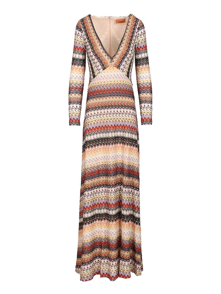 Missoni Long Dress With Multicolored V-Neck Dresses - Multicolor | 0542063c6d4e8dd45ca01aa02753b1ecfaaa8ffc