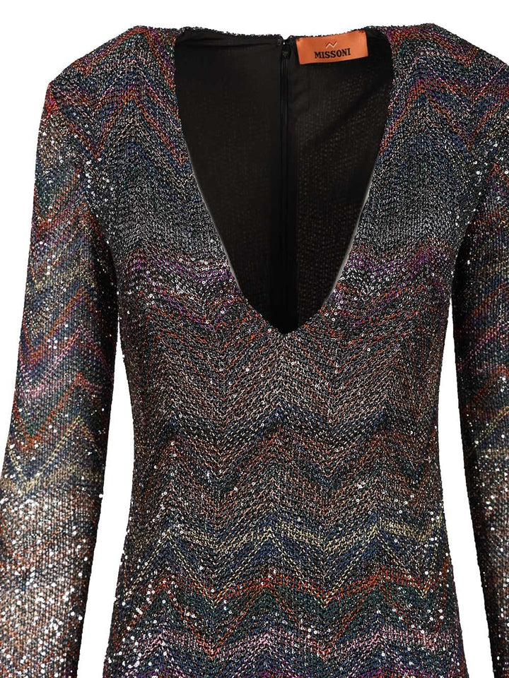 Missoni V-Neck Mini Dress Dresses - Multicolor | 5ac9c617f0b74a5b5cd94d46089a50830524489b