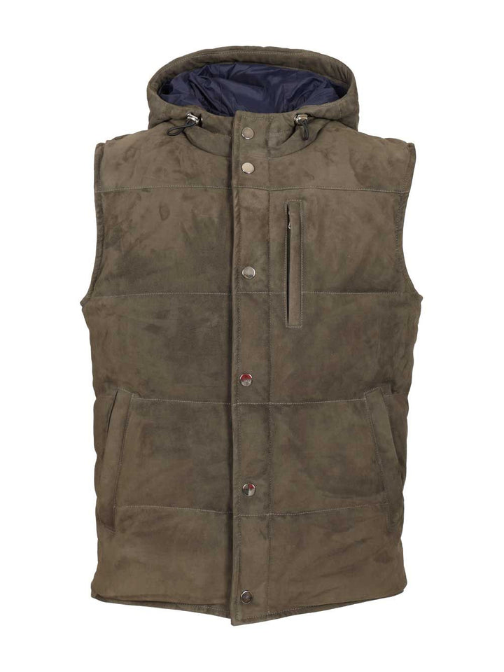 Al Duca D'Aosta Suede Hooded Vest Jackets - Green | 71de19f19025254edb06c0d4cd7ba1a690001cc7