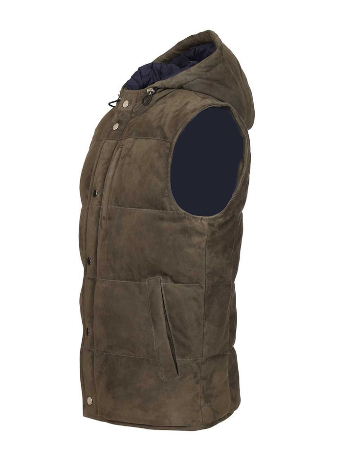 Al Duca D'Aosta Suede Hooded Vest Jackets - Green | 7ae520cc7fd9cbcb5d6d07a67728cd172c653c33